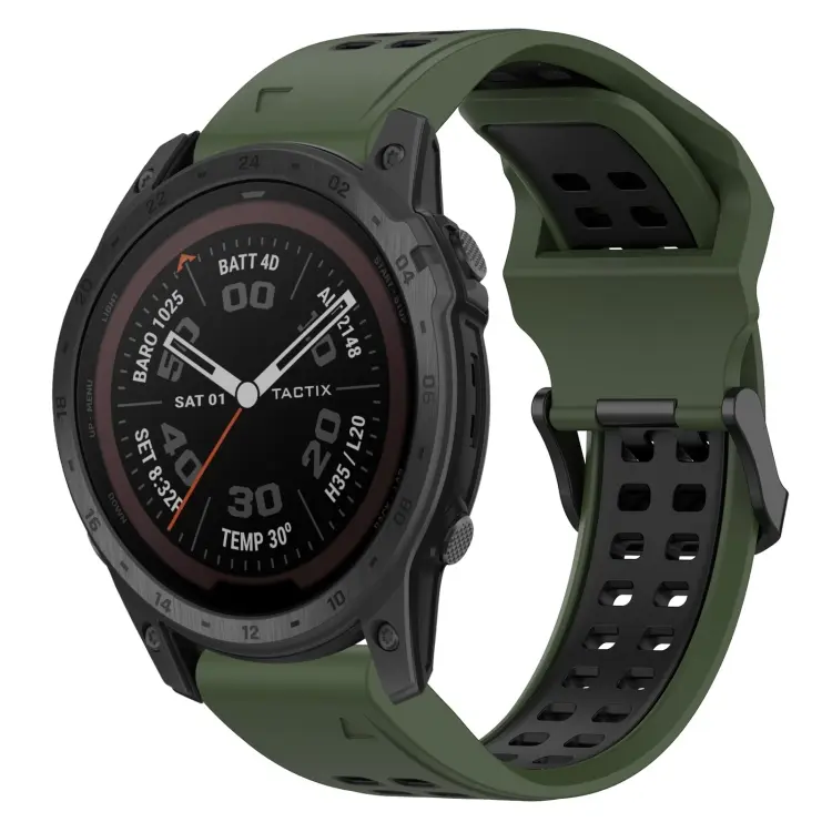 For Garmin Fenix 7 Pro 47mm Two Color Reverse Buckle 22mm Silicone Watch Band(Army Green+Black)