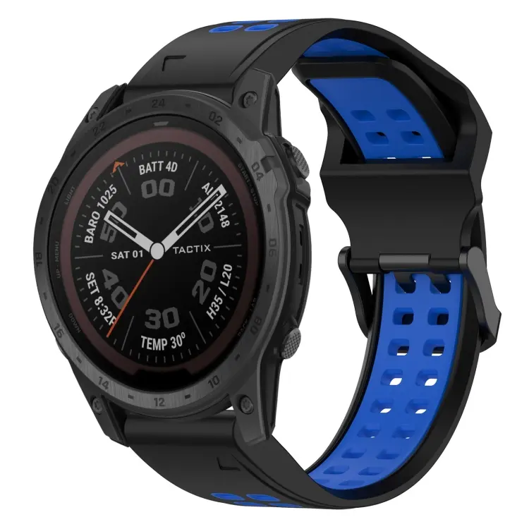 For Garmin Fenix 7 Pro 47mm Two Color Reverse Buckle 22mm Silicone Watch Band(Black+Blue)