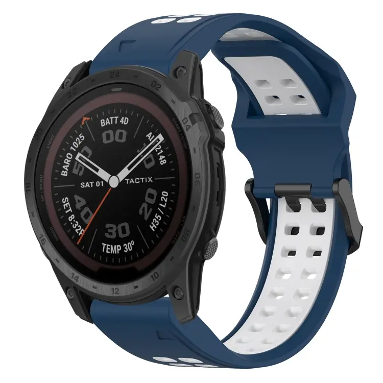 For Garmin Fenix 7 Pro 47mm Two Color Reverse Buckle 22mm Silicone Watch Band(Blue+White)