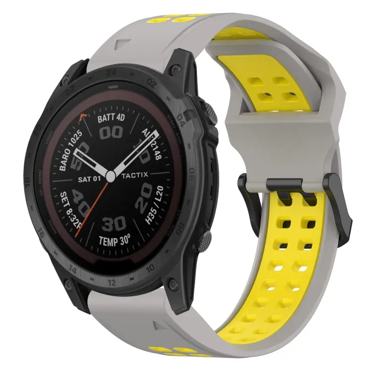 For Garmin Fenix 7 Pro 47mm Two Color Reverse Buckle 22mm Silicone Watch Band(Grey+Yellow)