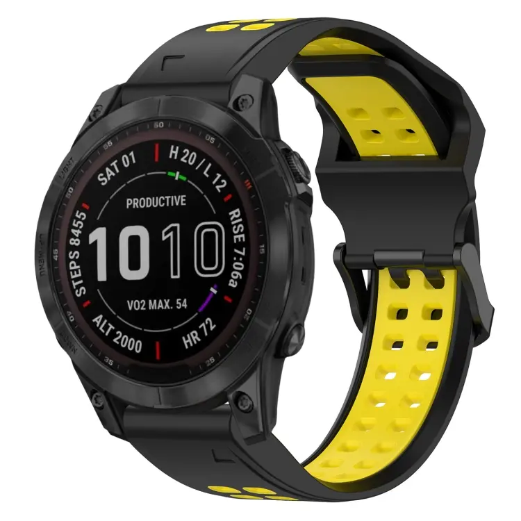 For Garmin Fenix 7 Sapphire Solar Two Color Reverse Buckle 22mm Silicone Watch Band(Black+Yellow)