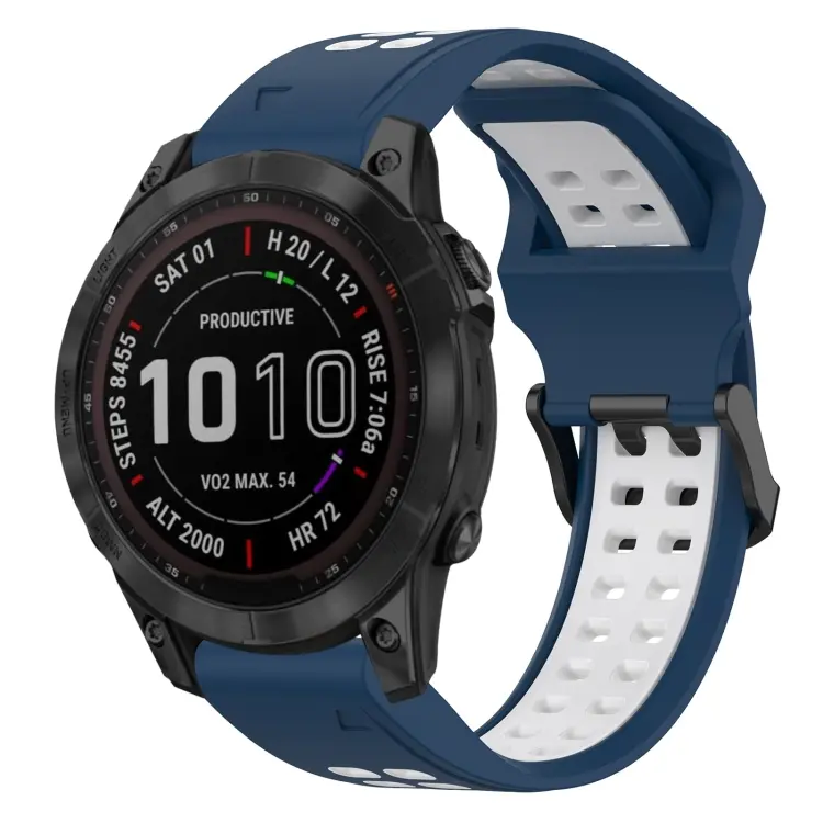 For Garmin Fenix 7 Sapphire Solar Two Color Reverse Buckle 22mm Silicone Watch Band(Blue+White)