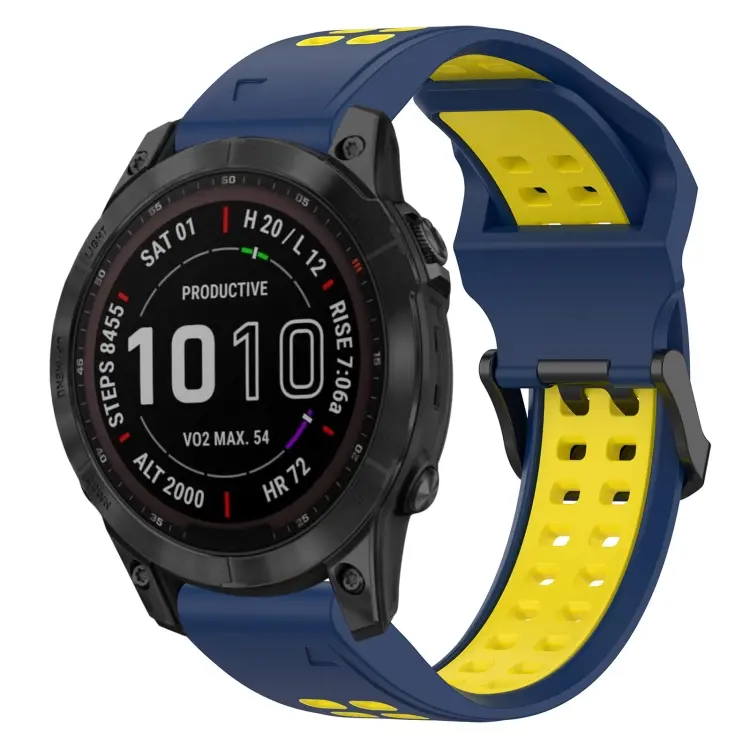 For Garmin Fenix 7 Sapphire Solar Two Color Reverse Buckle 22mm Silicone Watch Band(Blue+Yellow)