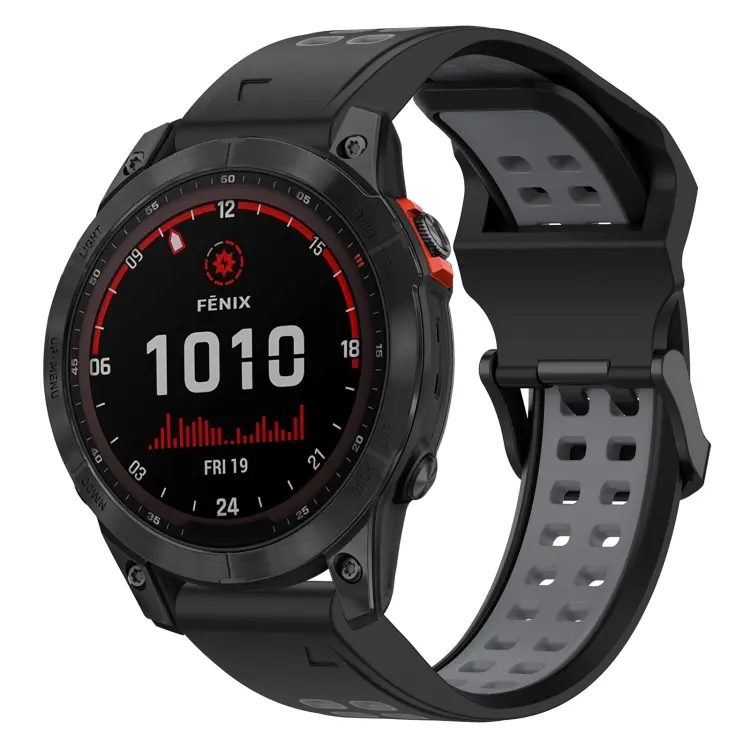 For Garmin Fenix 7 Solar Two Color Reverse Buckle 22mm Silicone Watch Band(Black+Grey)