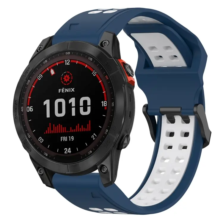 For Garmin Fenix 7 Solar Two Color Reverse Buckle 22mm Silicone Watch Band(Blue+White)
