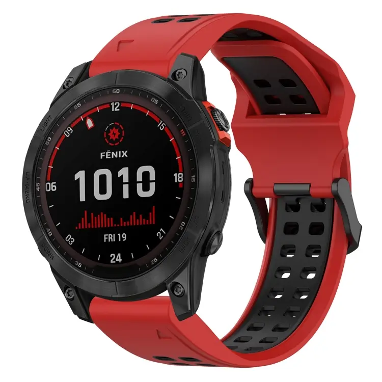 For Garmin Fenix 7 Solar Two Color Reverse Buckle 22mm Silicone Watch Band(Red+Black)