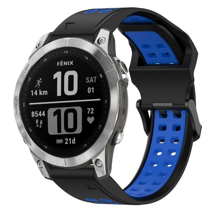 For Garmin Fenix 7 Two Color Reverse Buckle 22mm Silicone Watch Band(Black+Blue)