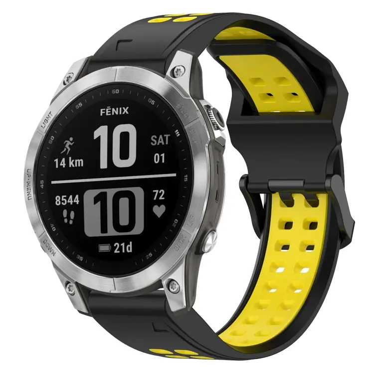 For Garmin Fenix 7 Two Color Reverse Buckle 22mm Silicone Watch Band(Black+Yellow)