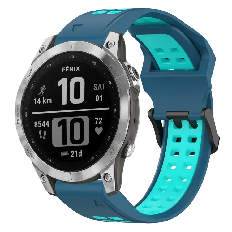 For Garmin Fenix 7 Two Color Reverse Buckle 22mm Silicone Watch Band(Blue+Teal)