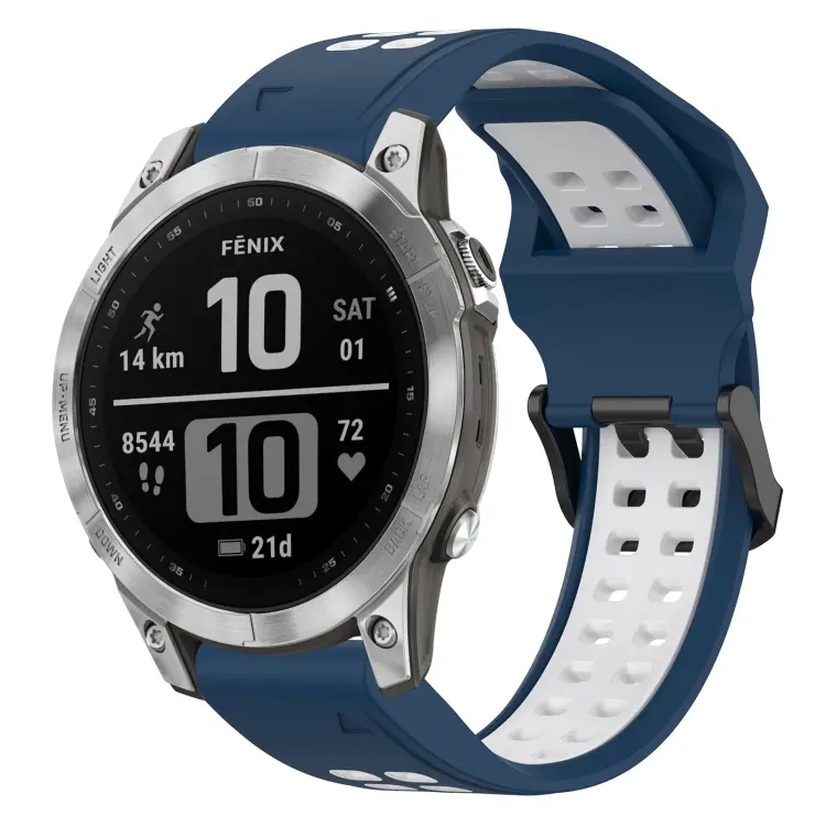 For Garmin Fenix 7 Two Color Reverse Buckle 22mm Silicone Watch Band(Blue+White)
