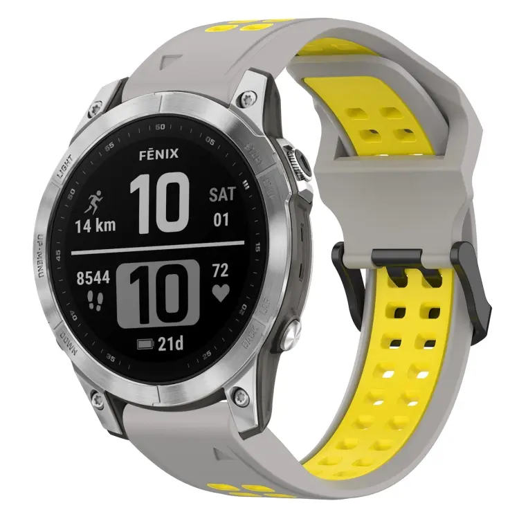 For Garmin Fenix 7 Two Color Reverse Buckle 22mm Silicone Watch Band(Grey+Yellow)