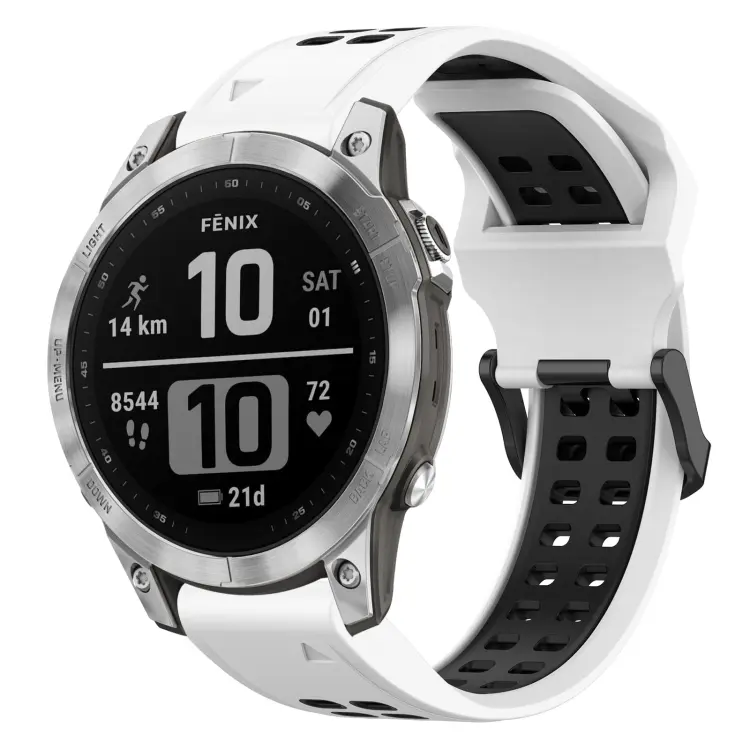 For Garmin Fenix 7 Two Color Reverse Buckle 22mm Silicone Watch Band(White+Black)