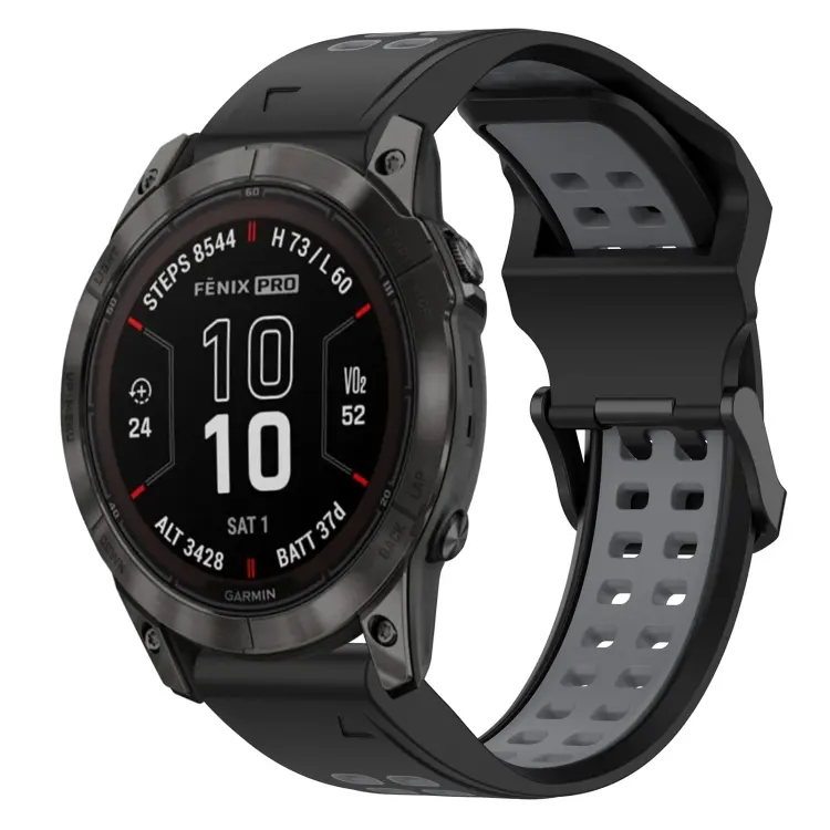 For Garmin Fenix 7X Pro 51mm Two Color Reverse Buckle 26mm Silicone Watch Band(Black+Grey)