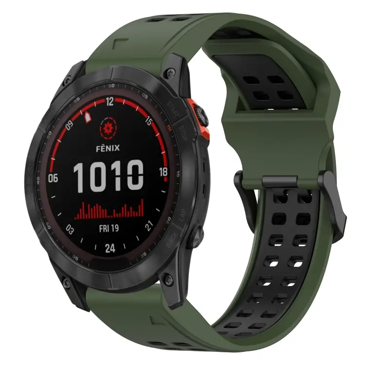 For Garmin Fenix 7X Solar Two Color Reverse Buckle 26mm Silicone Watch Band(Army Green+Black)