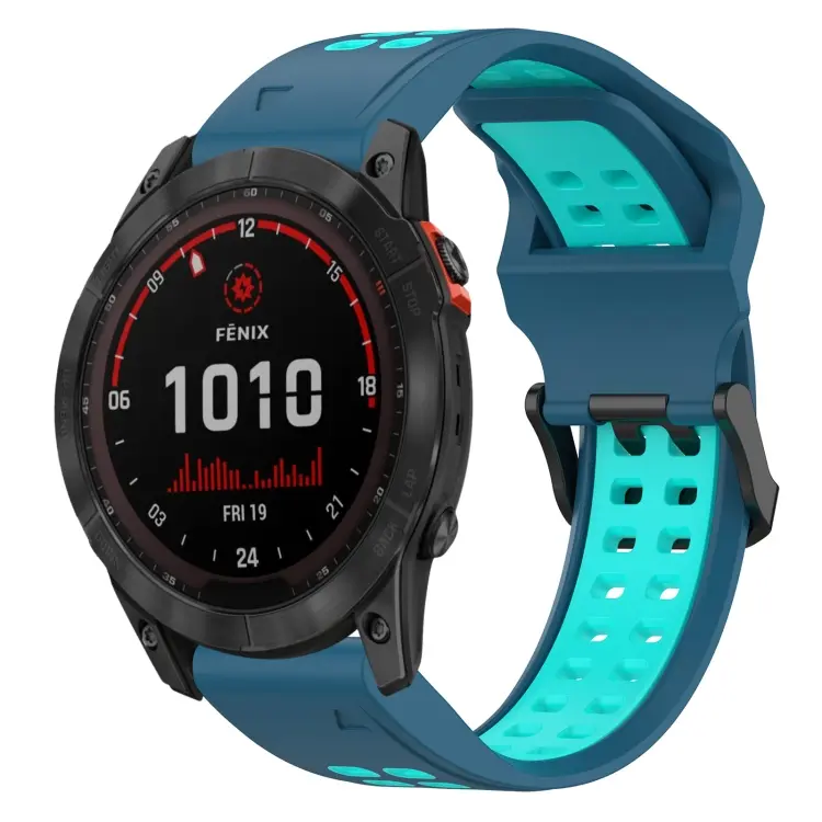 For Garmin Fenix 7X Solar Two Color Reverse Buckle 26mm Silicone Watch Band(Blue+Water Duck)