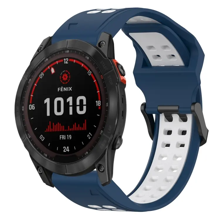 For Garmin Fenix 7X Solar Two Color Reverse Buckle 26mm Silicone Watch Band(Blue+White)