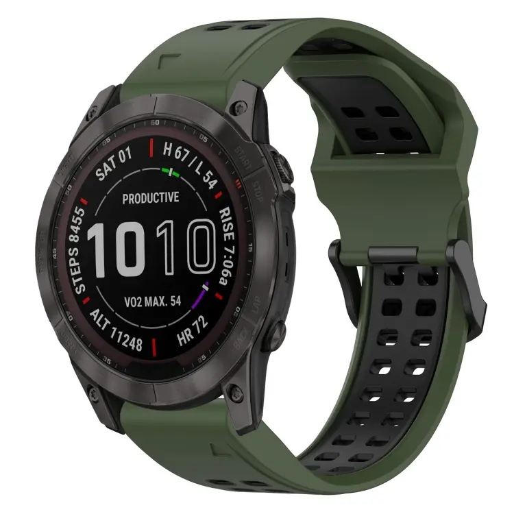 For Garmin Fenix 7X Two Color Reverse Buckle 26mm Silicone Watch Band(Army Green+Black)