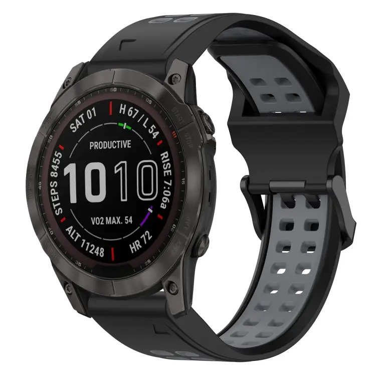 For Garmin Fenix 7X Two Color Reverse Buckle 26mm Silicone Watch Band(Black+Grey)