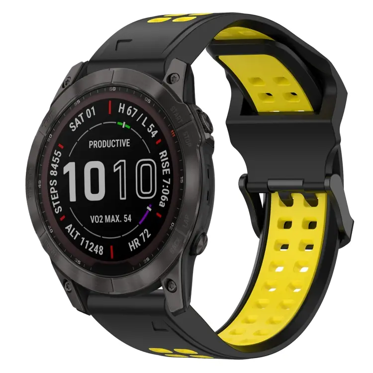 For Garmin Fenix 7X Two Color Reverse Buckle 26mm Silicone Watch Band(Black+Yellow)