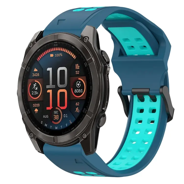 For Garmin Fenix 8 AMOLED 51mm Two Color Reverse Buckle 26mm Silicone Watch Band(Blue+Water Duck)