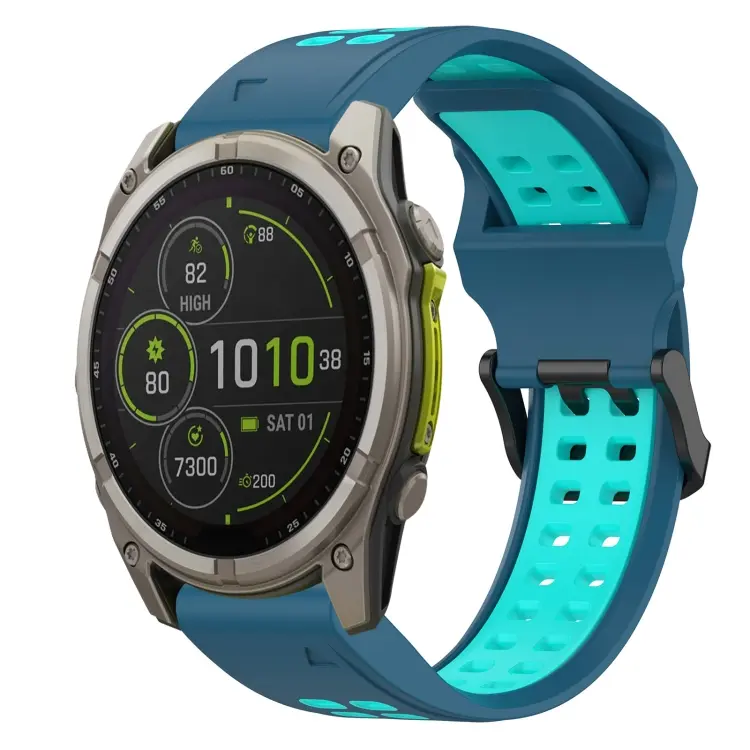 For Garmin Fenix 8 MIP 47mm Two Color Reverse Buckle 22mm Silicone Watch Band(Blue+Teal)