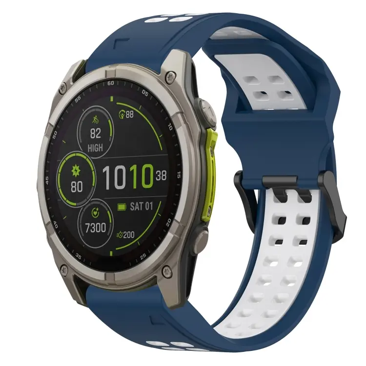 For Garmin Fenix 8 MIP 47mm Two Color Reverse Buckle 22mm Silicone Watch Band(Blue+White)