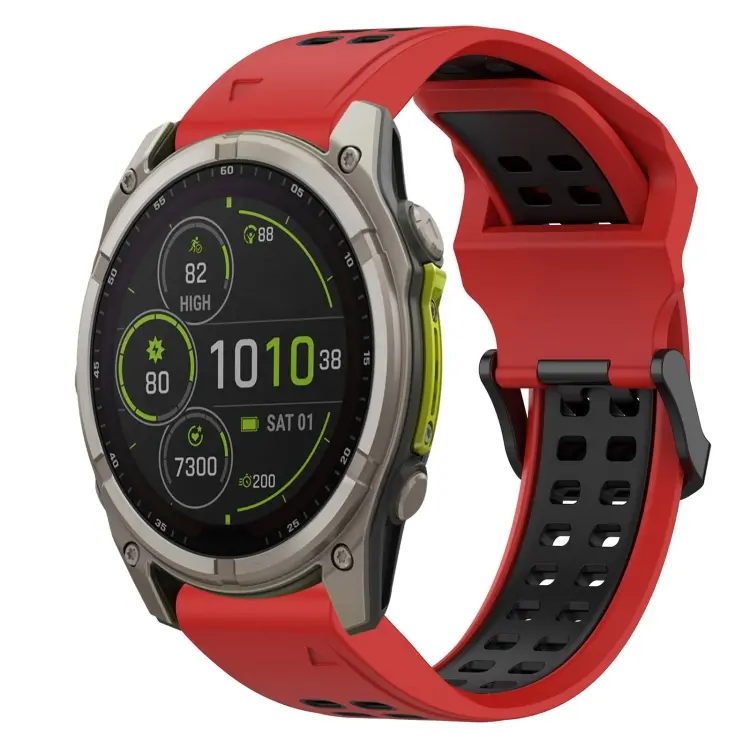 For Garmin Fenix 8 MIP 47mm Two Color Reverse Buckle 22mm Silicone Watch Band(Red+Black)