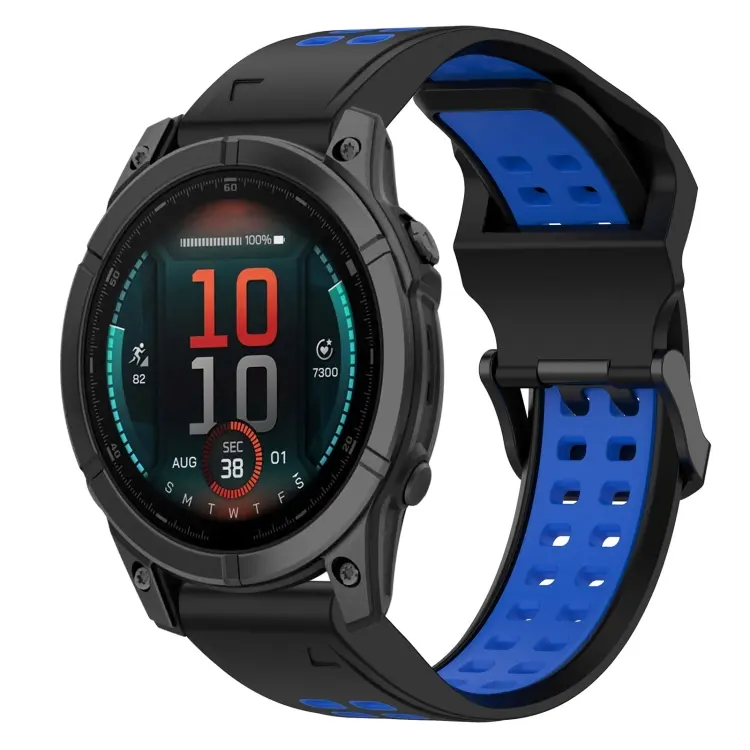 For Garmin Fenix E 47mm Two Color Reverse Buckle 22mm Silicone Watch Band(Black+Blue)
