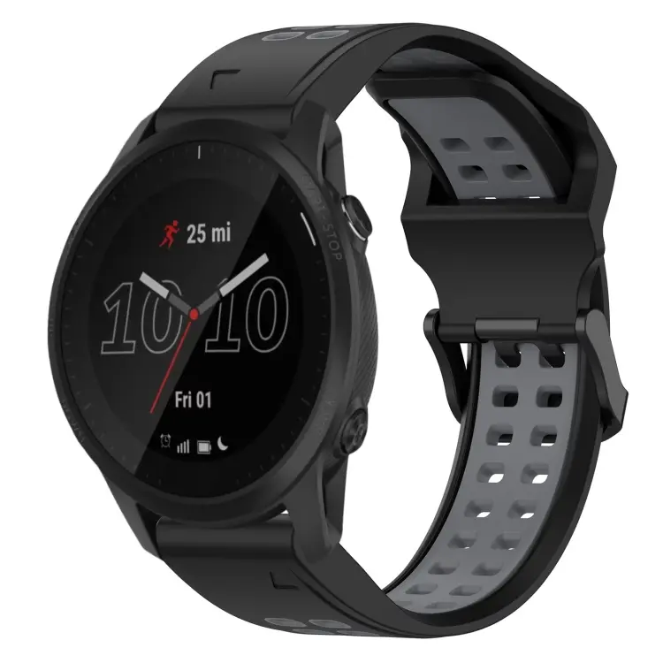 For Garmin Forerunner 945 Two Color Reverse Buckle 22mm Silicone Watch Band(Black+Grey)