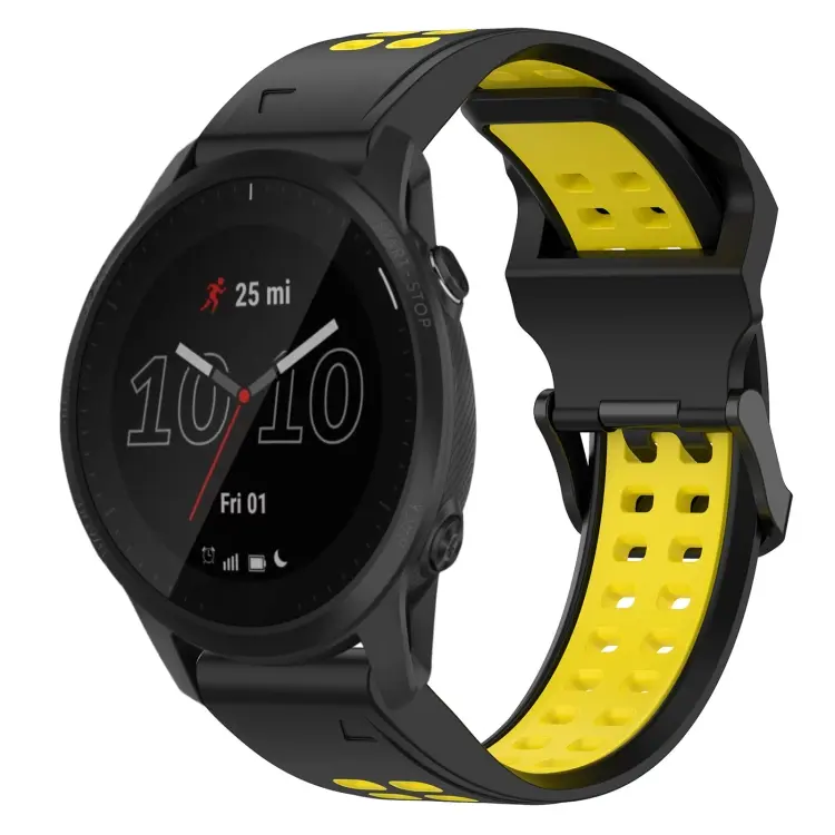For Garmin Forerunner 945 Two Color Reverse Buckle 22mm Silicone Watch Band(Black+Yellow)