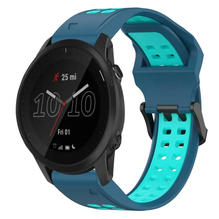 For Garmin Forerunner 945 Two Color Reverse Buckle 22mm Silicone Watch Band(Blue+Teal)