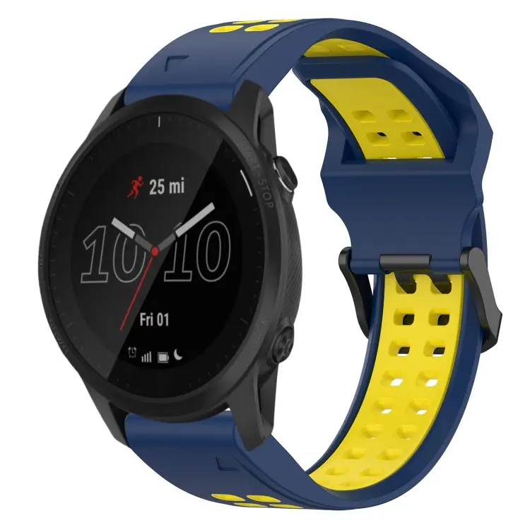 For Garmin Forerunner 945 Two Color Reverse Buckle 22mm Silicone Watch Band(Blue+Yellow)