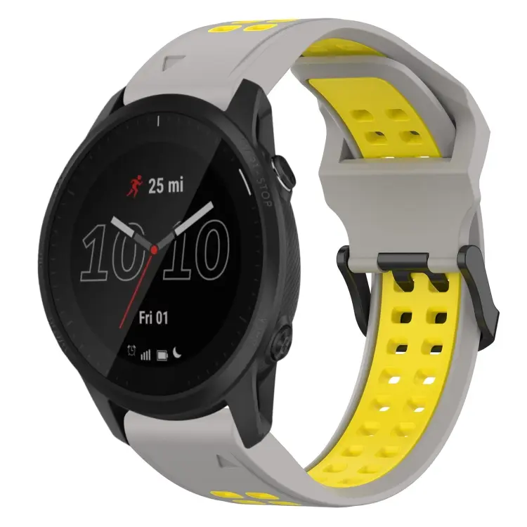 For Garmin Forerunner 945 Two Color Reverse Buckle 22mm Silicone Watch Band(Grey+Yellow)