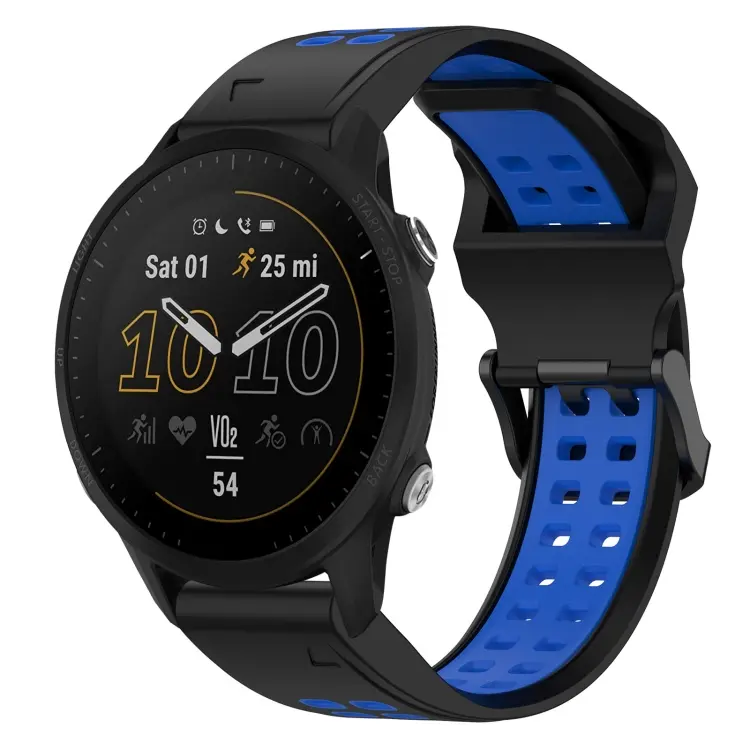 For Garmin Forerunner 955 Two Color Reverse Buckle 22mm Silicone Watch Band(Black+Blue)