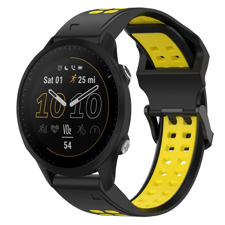 For Garmin Forerunner 955 Two Color Reverse Buckle 22mm Silicone Watch Band(Black+Yellow)