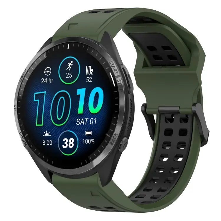 For Garmin Forerunner 965 Two Color Reverse Buckle 22mm Silicone Watch Band(Army Green+Black)