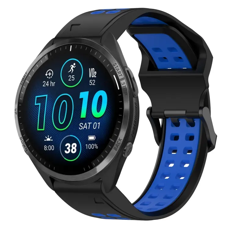 For Garmin Forerunner 965 Two Color Reverse Buckle 22mm Silicone Watch Band(Black+Blue)