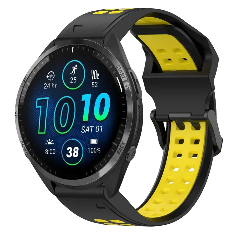 For Garmin Forerunner 965 Two Color Reverse Buckle 22mm Silicone Watch Band(Black+Yellow)