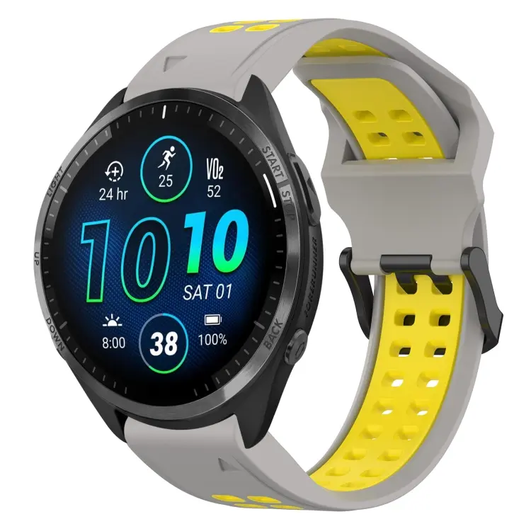 For Garmin Forerunner 965 Two Color Reverse Buckle 22mm Silicone Watch Band(Grey+Yellow)