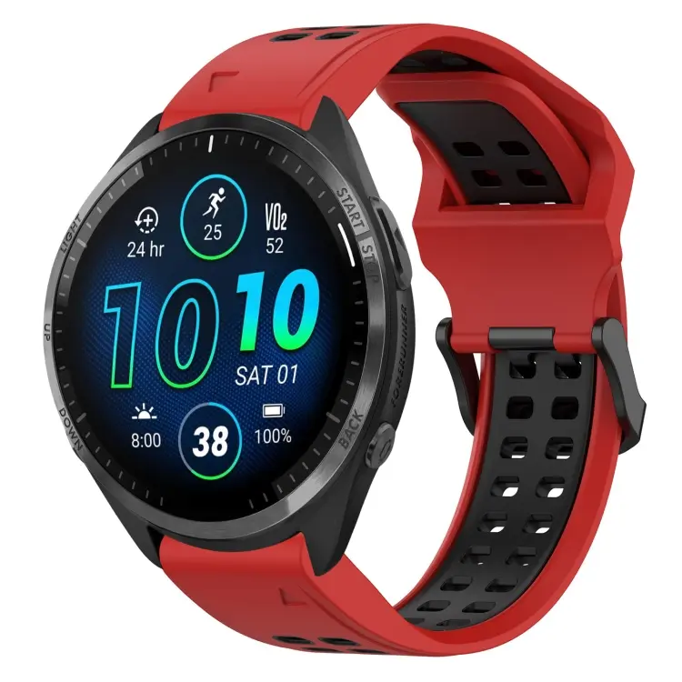 For Garmin Forerunner 965 Two Color Reverse Buckle 22mm Silicone Watch Band(Red+Black)