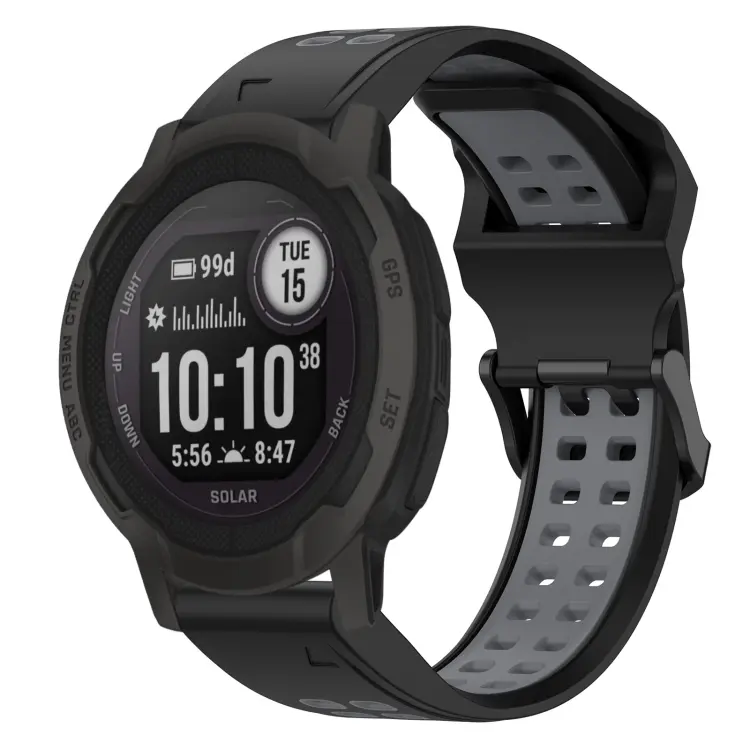 For Garmin  Instinct 2 Solar Two Color Reverse Buckle 22mm Silicone Watch Band(Black+Grey)