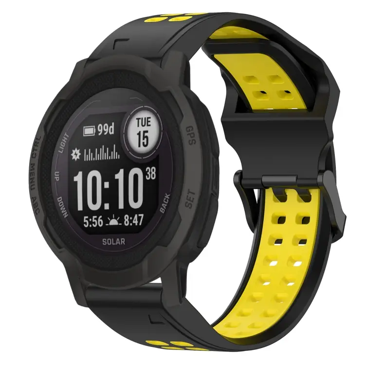 For Garmin  Instinct 2 Solar Two Color Reverse Buckle 22mm Silicone Watch Band(Black+Yellow)