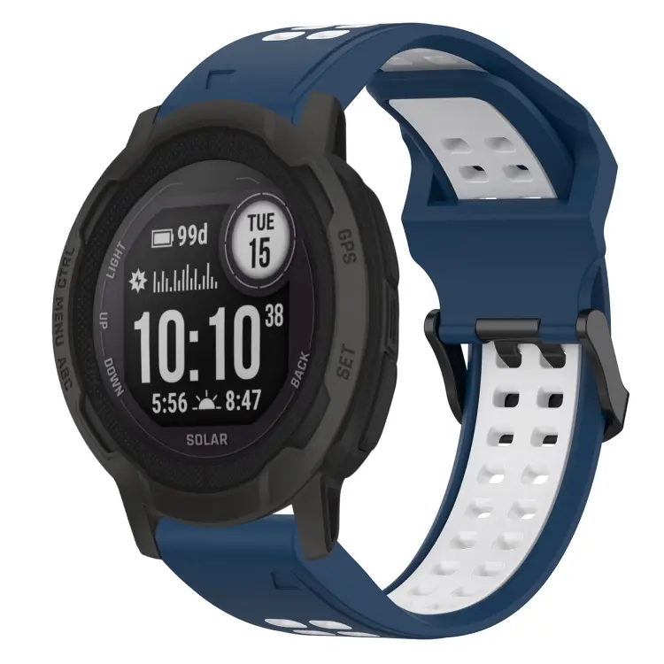 For Garmin  Instinct 2 Solar Two Color Reverse Buckle 22mm Silicone Watch Band(Blue+White)