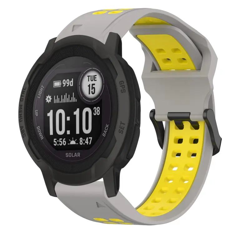 For Garmin  Instinct 2 Solar Two Color Reverse Buckle 22mm Silicone Watch Band(Grey+Yellow)