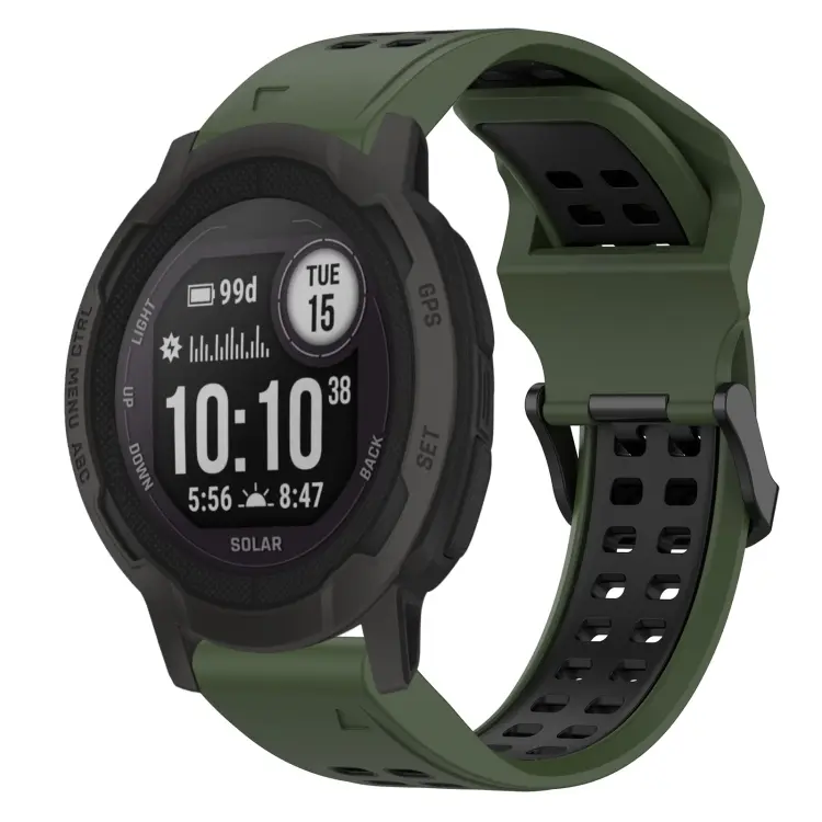 For Garmin Instinct 2 Two Color Reverse Buckle 22mm Silicone Watch Band(Army Green+Black)