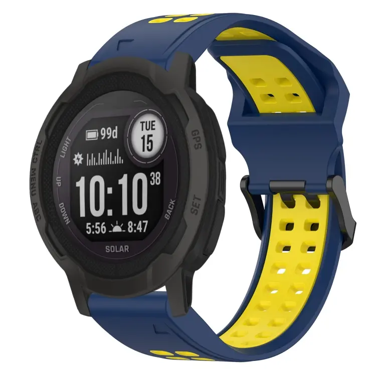 For Garmin Instinct 2 Two Color Reverse Buckle 22mm Silicone Watch Band(Blue+Yellow)