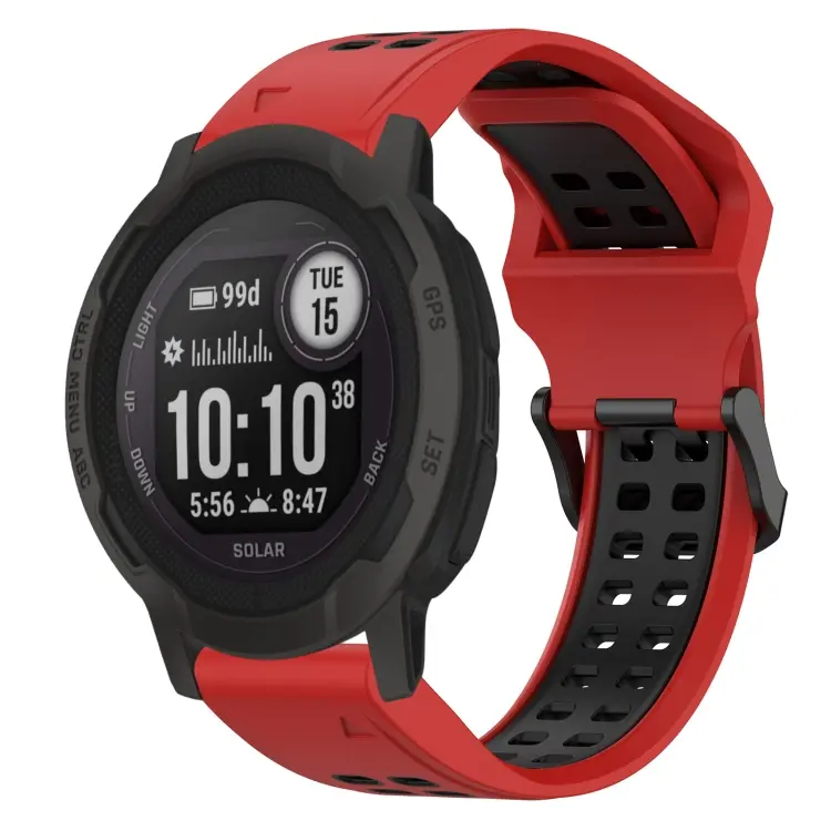 For Garmin Instinct 2 Two Color Reverse Buckle 22mm Silicone Watch Band(Red+Black)