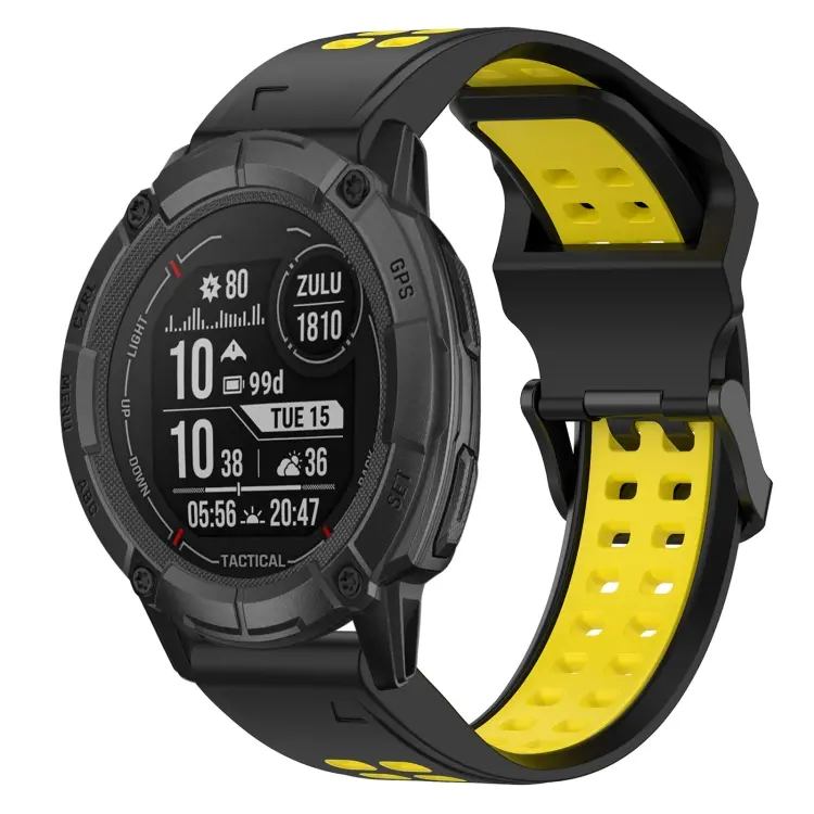 For Garmin Instinct 2X Solar Two Color Reverse Buckle 26mm Silicone Watch Band(Black+Yellow)
