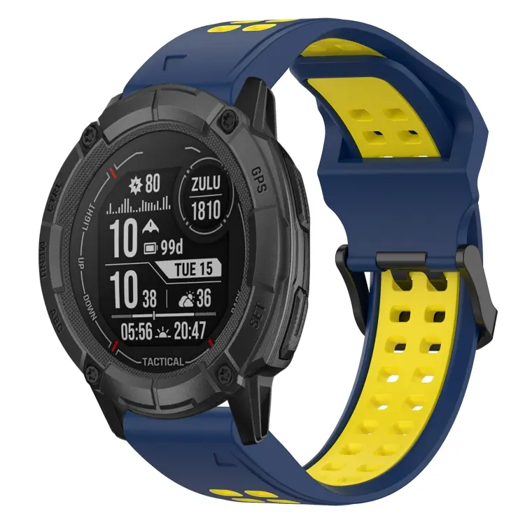 For Garmin Instinct 2X Solar Two Color Reverse Buckle 26mm Silicone Watch Band(Blue+Yellow)