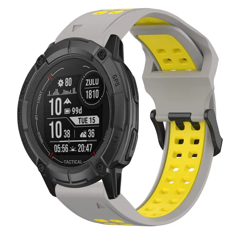 For Garmin Instinct 2X Solar Two Color Reverse Buckle 26mm Silicone Watch Band(Grey+Yellow)